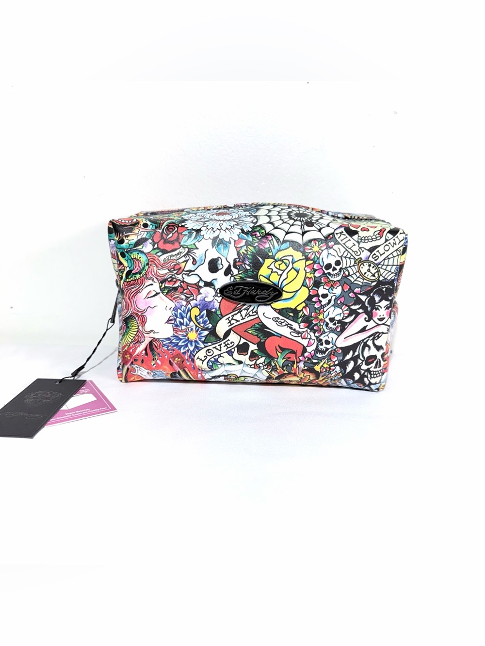 Ed Hardy Multicolor Tattoo-Graphic Cosmetic Travel Pouch Bag NWT
